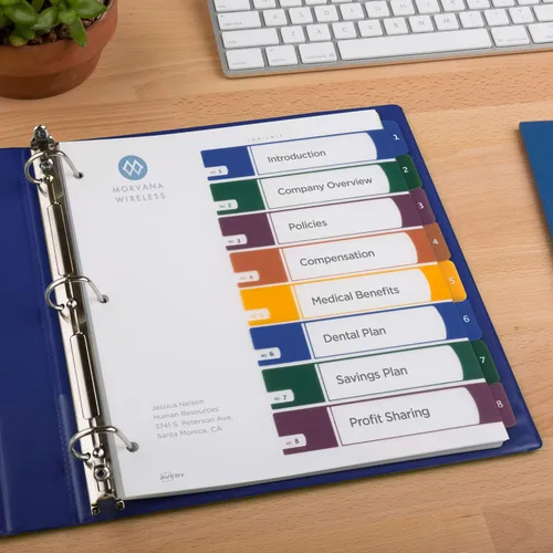 Vista 6 de Avery Separadores de plástico con 8 pestañas, tabla de contenido personalizable, pestañas multicolor, 1 juego (11817)