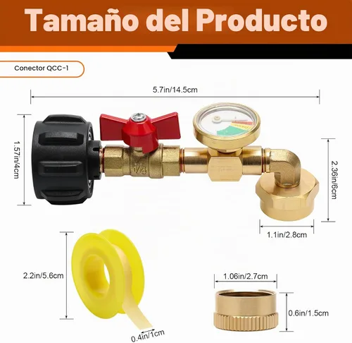 Vista 3 de 1+5 Adaptadores de Recarga de Propano para Tanque de 1 Libra, Adaptador de Codo de Recarga de Propano Luxiv 1P con Medidor y Válvula, 4 Tapas