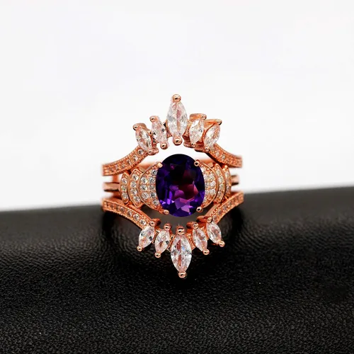 Vista 3 de Uloveido Y445 - Anillo de boda con circonita cúbica blanca AAA, talla marquesa