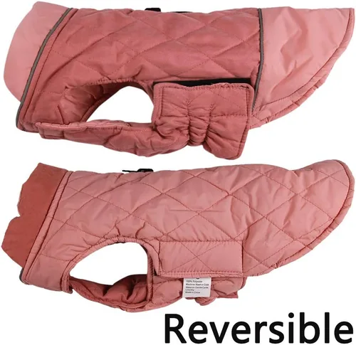 Vista 8 de Vecomfy - Abrigo reversible para perros pequeños, impermeable, cálido, de algodón, para invierno, color rojo