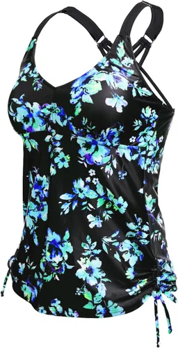 Vista 2 de Tempt Me Top de tankini para mujer, con cuello en V, control de abdomen, sin parte inferior
