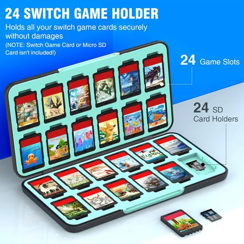 Vista 3 de CYKOARMOR Switch Game Case 24 - Funda compatible con tarjetas de juego Nintendo Switch y 24 tarjetas de memoria, soporte portátil