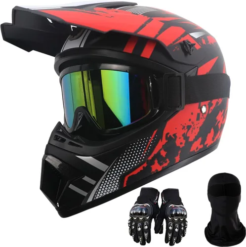 Vista 5 de Motorcycle Dirt Bike Helmet Full Face Motocross Helmets for Outdoor Sports Off Road Racing Mountain Bike Men Women Off-Road Helmet Gloves Goggles