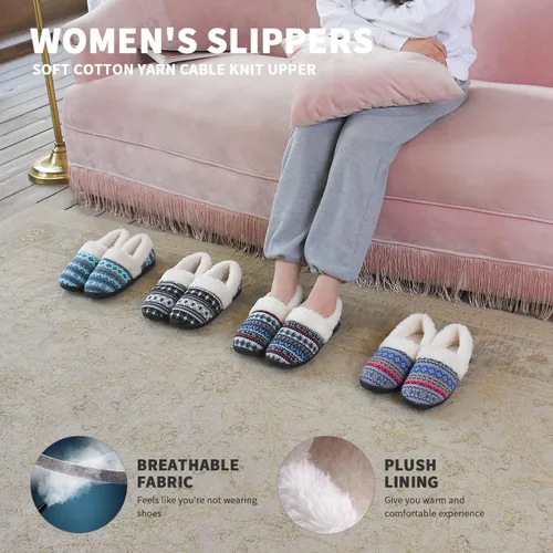 Vista 6 de Homitem Pantuflas de punto sin cordones para mujer, de espuma viscoelástica, mullidas con forro polar de felpa, para interiores y exteriores, suela