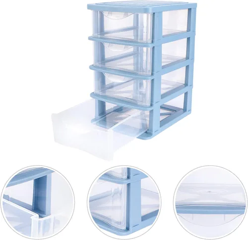 Vista 4 de STOBOK Cajón de almacenamiento, cajones de plástico de 4 capas, multifuncional, caja de almacenamiento de escritorio, contenedores