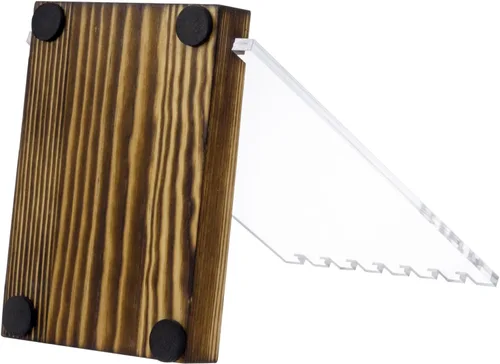 Vista 7 de MyGift Juego de 2 piezas Moderno soporte para collar de acrílico transparente con panel desmontable y base de madera maciza rústica quemada