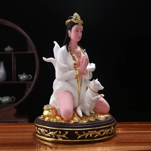 Vista 6 de TOMYEUS Estatua de Buda Exquisita estatua de zorro, hada, diosa, buda, decoración de la suerte para el hogar, bendice el matrimonio y la paz, famoso