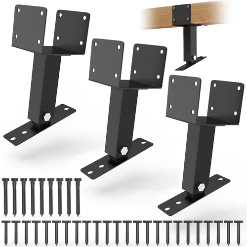 Vista 12 de JEXALINE Kit de pérgola de acero de aleación pesada con soportes en forma de T de 3 vías para madera de 4 x 4 pulgadas (real 3.6 x 3.6 pulgadas)