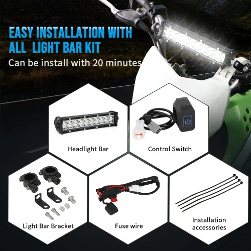 Vista 6 de Kit de barra de luz para motocicleta, kit universal de barra de luz de motocross de 60 W con soportes de montaje e interruptor para CRF250F CRF110