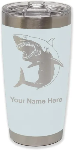 Vista 9 de LaserGram Vaso aislado al vacío de 20 onzas, gran tiburón blanco, grabado personalizado incluido (negro)