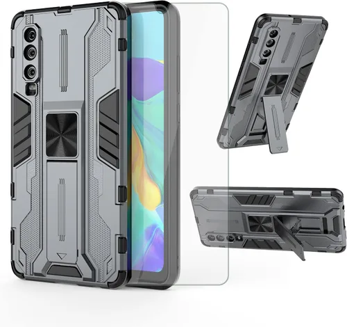 Vista 8 de Asuwish Funda de teléfono para Huawei P30 con protector de pantalla de vidrio templado y soporte delgado, soporte híbrido, resistente, película