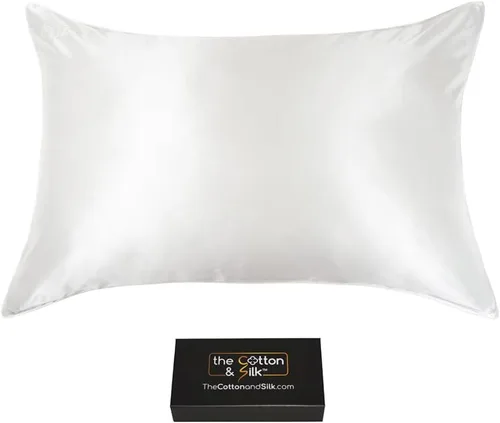 Vista 14 de Funda de almohada de seda de morera 22 Momme (cierre envolvente en la parte posterior), colección elegante, tamaño Queen, caramelo + crema