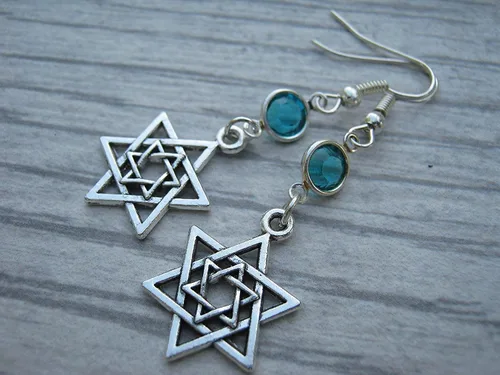 Vista 2 de Star of David Birthstone Earrings, Hanukkah Earrings, Jewish Jewelry, Personalized Israeli Earrings, Judaism Earrings
