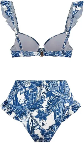 Vista 3 de Conjunto de bikini sexy de pierna alta para mujer, 2 piezas, traje de baño con corte halter y cintura alta