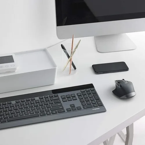 Vista 9 de RAPOO Combo de teclado inalámbrico y mouse láser, multidispositivo (Bluetooth 4.0+3.0+2.4G), teclado de computadora ultra delgado, diseño compacto