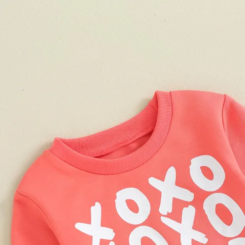 Vista 5 de Conjunto de sudadera de manga larga con estampado de corazón dulce y pantalones acampanados para el día de San Valentín