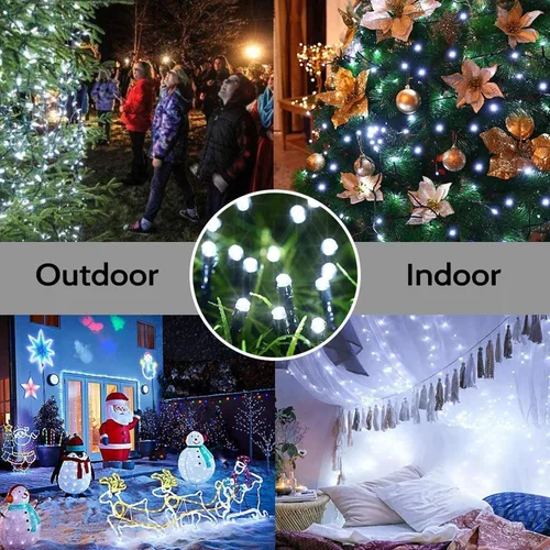 Vista 6 de Joomer Luces solares de Navidad para exteriores, paquete de 2 unidades en total de 144 pies, 400 LED, 8 modos, impermeables, luces solares de Blanco