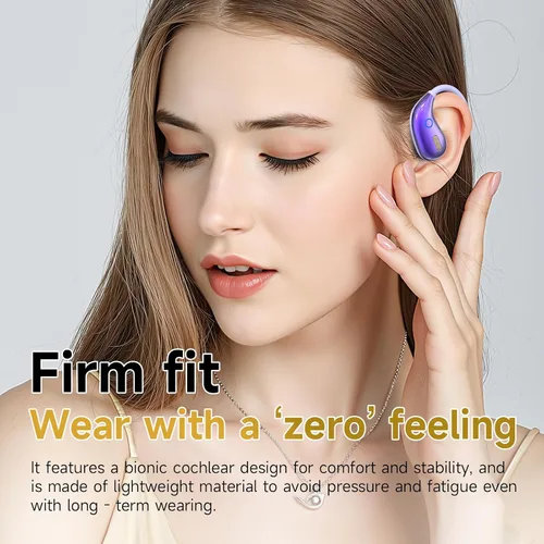 Vista 2 de Auriculares de oreja abierta, auriculares inalámbricos Bluetooth 5.4, sonido estéreo IPX7 impermeable con gancho ergonómico para correr, entrenar