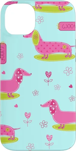 Vista 14 de Funda para iPhone 13 Dachshund Pattern turquoise Flowers Weiner Dog Lover