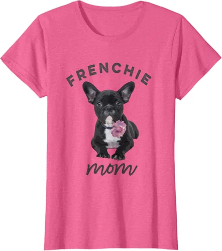 Vista 57 de Camiseta Bulldog Francés para Mujer, Frenchie Mom, Flor, Negro, S