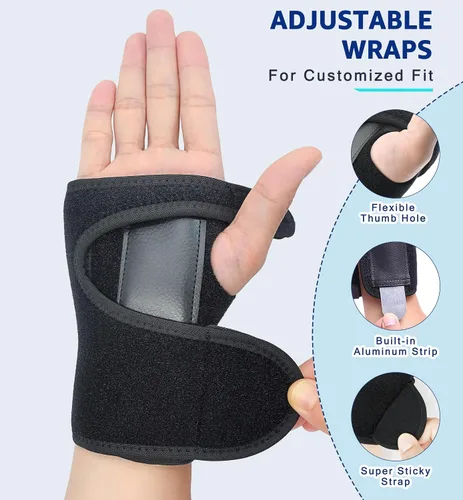 Vista 2 de HiRui Muñequera con férula para hombres y mujeres, soporte de mano para artritis del túnel carpiano, tendinitis, recuperación de esguinces, alivio
