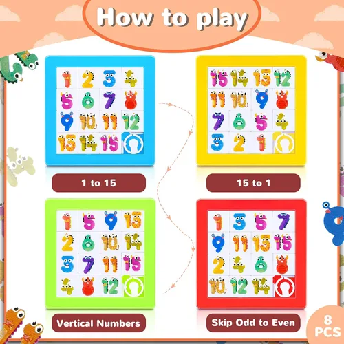 Vista 3 de Sumind 8 rompecabezas de diapositivas para niños, juego de rompecabezas de 15 números coloridos, bloques de coeficiente intelectual de plástico