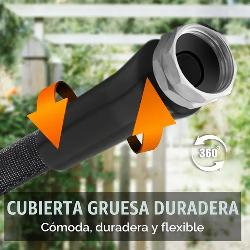 Vista 5 de Manguera de jardín no expandible de 25 pies, con boquilla de manguera de 10 funciones, resistente y flexible, ligera, resistente al aplastamiento