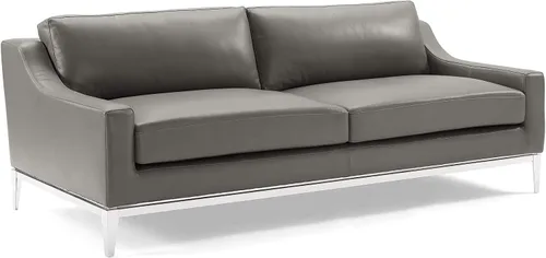 Vista 3 de Modway Arnés de sofá de cuero de 83.5" en gris con base de acero inoxidable