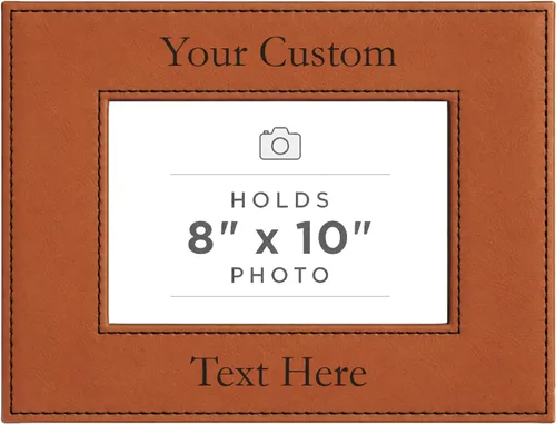 Vista 52 de Marco de fotos de piel sintética de cuero sintético grabado para añadir tu texto personalizado para colgar o en la mesa, marco de fotos familiares