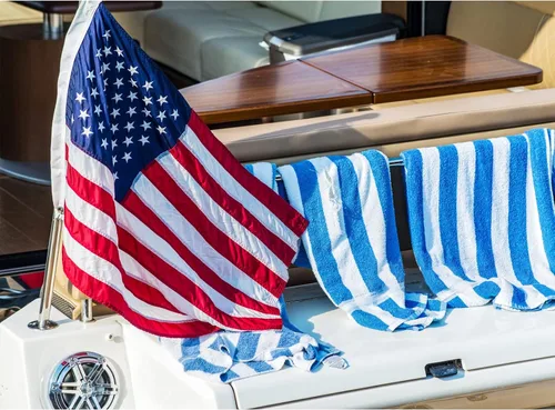 Vista 7 de SYII Bandera estadounidense de 12 x 18 pulgadas, bordado de 50 estrellas, enseña náutica, banderas de barco de Estados Unidos con 2 ojales de latón