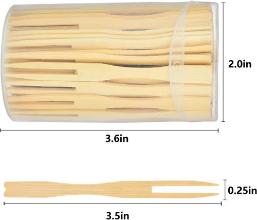 Vista 5 de Dongming Tenedores de bambú en miniatura para aperitivos (110 unidades, 3.5 pulgadas, doble punta, biodegradables)