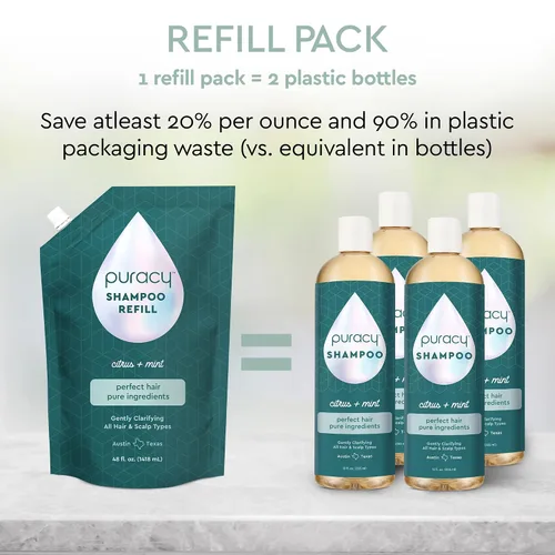 Vista 4 de Puracy Recambio de champú natural, 48 onzas líquidas, el cabello se mantiene más limpio durante más tiempo con LexFeel N5, sin sulfatos