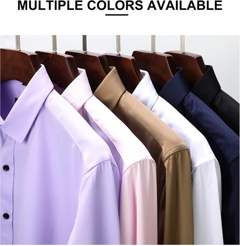 Vista 7 de ATOFY Camisa de vestir de manga larga para hombre, ajuste regular, informal, con botones, color liso