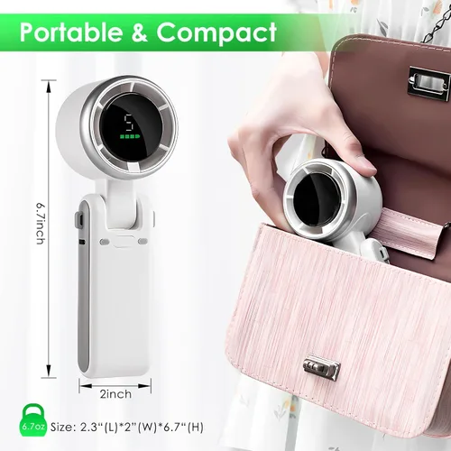 Vista 7 de Mini ventilador turbo portátil, ventilador de cuello de viaje recargable por USB con 5 velocidades, batería de 3600 mAh y velocidad de 15000 RPM