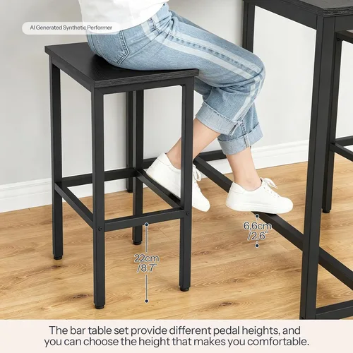 Vista 8 de HOOBRO Juego de mesa y sillas de bar, mesa rectangular de 47.2 pulgadas con 2 taburetes para espacio pequeño, juego de taburetes de desayuno de 3