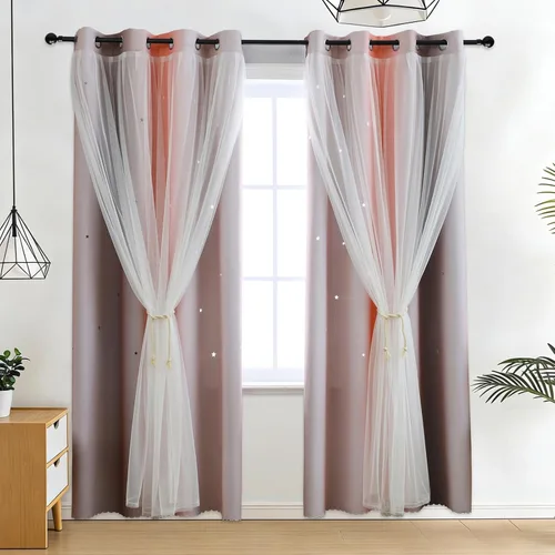 Vista 9 de Anytime - Cortinas para dormitorio de niñas con estrella hueca, cortinas opacas para habitación de niños, cortinas largas para oscurecer