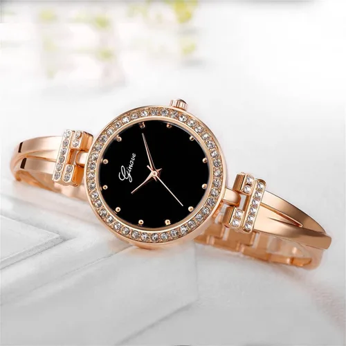 Vista 6 de CdyBox Reloj de cristal para mujer con 3 pulseras, reloj de pulsera de cuarzo, 4 piezas, juego de joyería para mujer