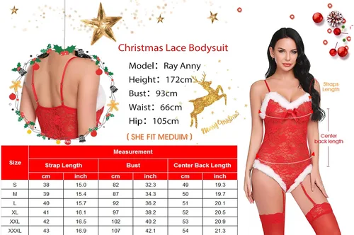 Vista 6 de Lencería roja para mujer con correa de peluche de Papá Noel