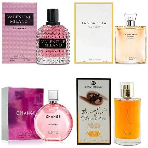 Vista 24 de AFLUXE Top Sales 4 Pieza Set de Perfume para Mujer Combo Eau de Parfum Spray Natural, Fragancia Duradera para Mujeres Kiara Mango Punch & Sarah Pink