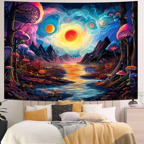 Vista 11 de Generleo Tapiz de plantas florales, tapices vintage, bohemio, flores, mariposas, cielo estrellado, paisaje, naturaleza, paisaje, tapiz para colgar