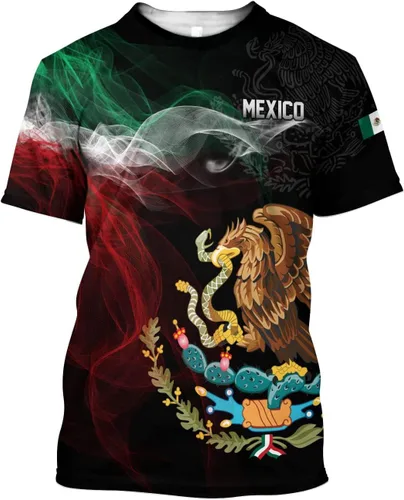 Vista 8 de FAYBA Camisas mexicanas aztecas de manga corta de verano México Jersey unisex 3D Camisas