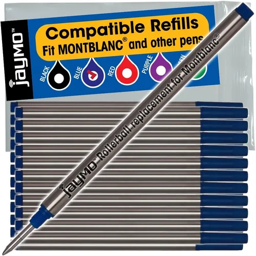 Vista 12 de Jaymo Repuesto para Montblanc 105158 – Medidas 4.44 in / 113 mm de largo – Recambio de bolígrafo roller – 12 negro
