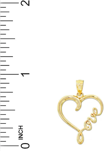 Vista 4 de Dije de corazón "Love" de oro macizo de 10 quilates - Colgante de corazón - Joyas de amor cursivo
