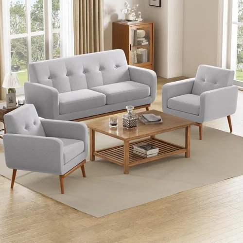 Vista 23 de HUIMO - Juego de muebles para sala de estar con botones, juego de muebles tapizados con botones para sala de estar, sofá moderno tapizado con marco
