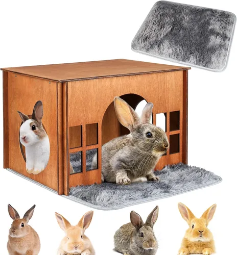 Vista 13 de Casa Grande para Conejos con Escalera, Castillo de Madera para Conejos Escondite de Conejos, Cabaña Escondite para Chinchillas y Conejillos