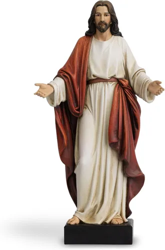 Vista 9 de Estatua de Jesús de 12 pulgadas con brazos abiertos, figura de Jesucristo pintada a mano en túnica azul, escultura religiosa de resina realista