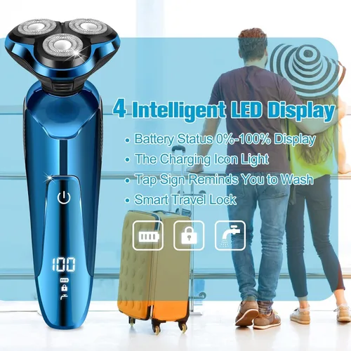 Vista 5 de Mens Electric Shaver, 4D Floating Head High-Speed Motor IPX7 Waterproof, Fast Charging Cordless Electric Razor with Pop-Up Trimmer & Replaceable