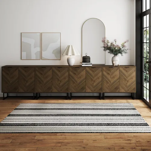 Vista 15 de Nathan James Enloe Aparador Buffet Moderno Gabinete de Almacenamiento de Acento Negro con Puertas en Acabado de Madera de Pino Rústico y Base
