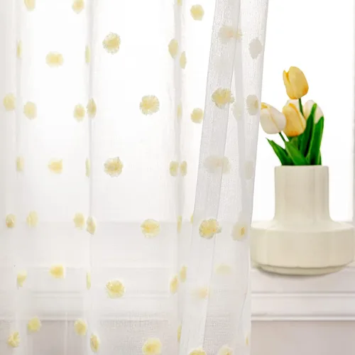 Vista 14 de MYSKY HOME Cortinas rosas para dormitorio de niñas, habitación de guardería, pompones para habitación de niñas y niños, cortinas traslúcidas blancas