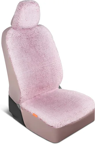 Vista 8 de Carbella Fundas de asiento de automóvil de piel de oveja, paquete de 2 unidades, solo asientos delanteros, bonitas fundas de asiento para negro